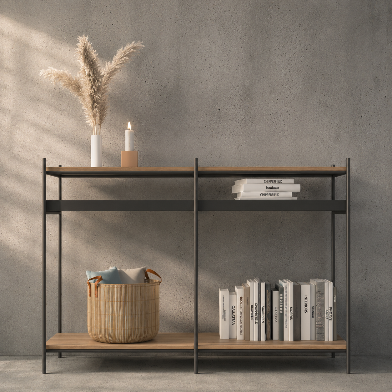 ARRIMO INDUSTRIAL NEGRO - arrimo de metal negro con madera