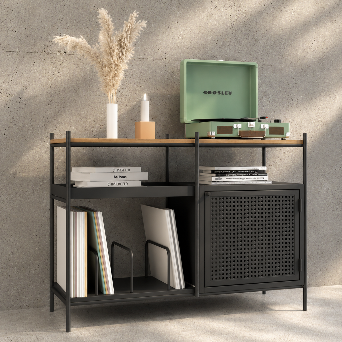 Mueble para vinilos Industrial de metal negro - El Taller Once