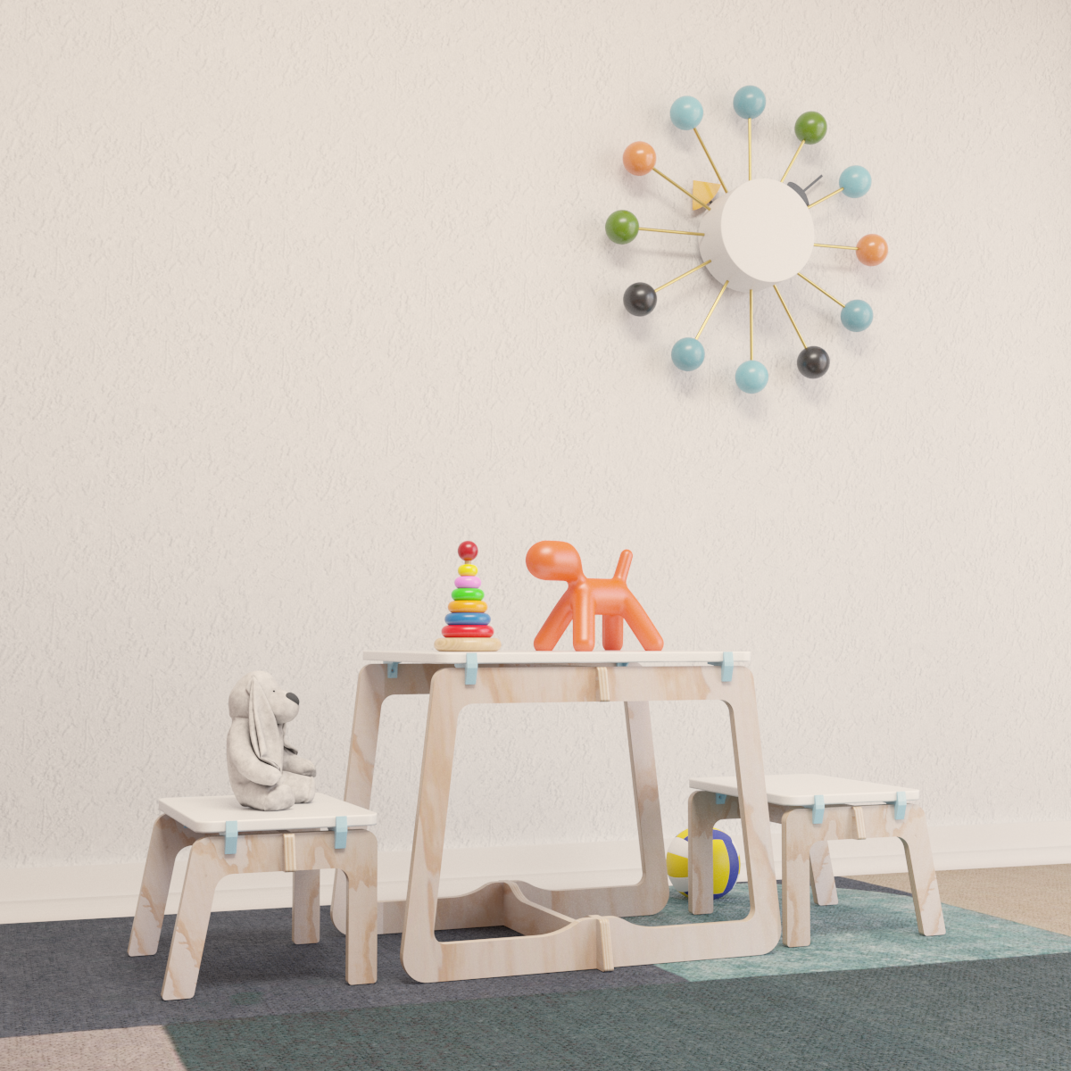 MESA INFANTIL CON DOS BANCAS
