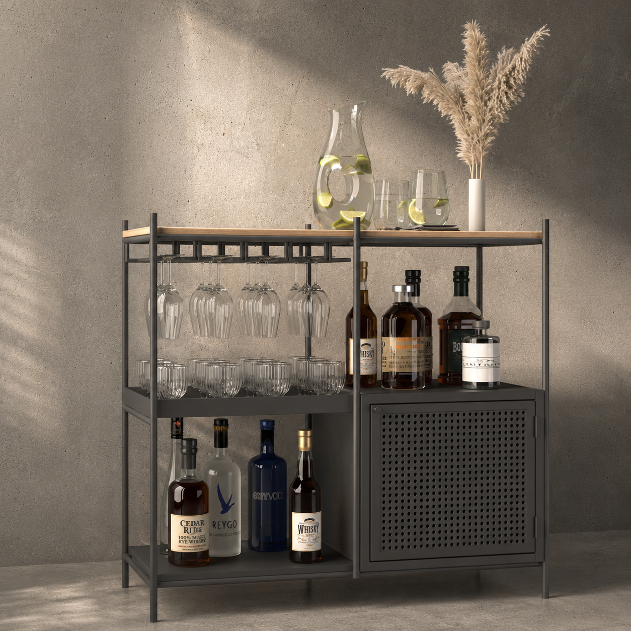 Bar Industrial - Bar de metal negro para living